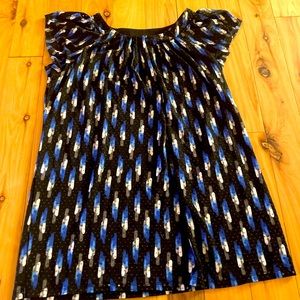 Black, blue, gray, and white sequin top